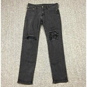 Abercrombie & Fitch Men's Distressed Black Jeans 29x30 Ripped Shredded Knee